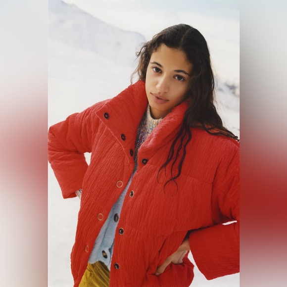 Anthropologie Women’s Coral Maeve Jackson Corduroy Puffer Jacket Coat Size Large - Picture 2 of 10